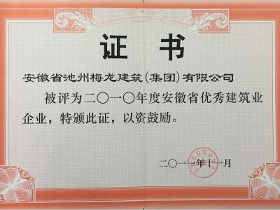 2010年度安徽省优秀建筑业企业