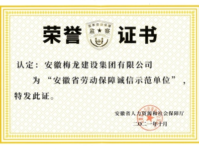 2021年获得“安徽省劳动保障诚信示范单位”